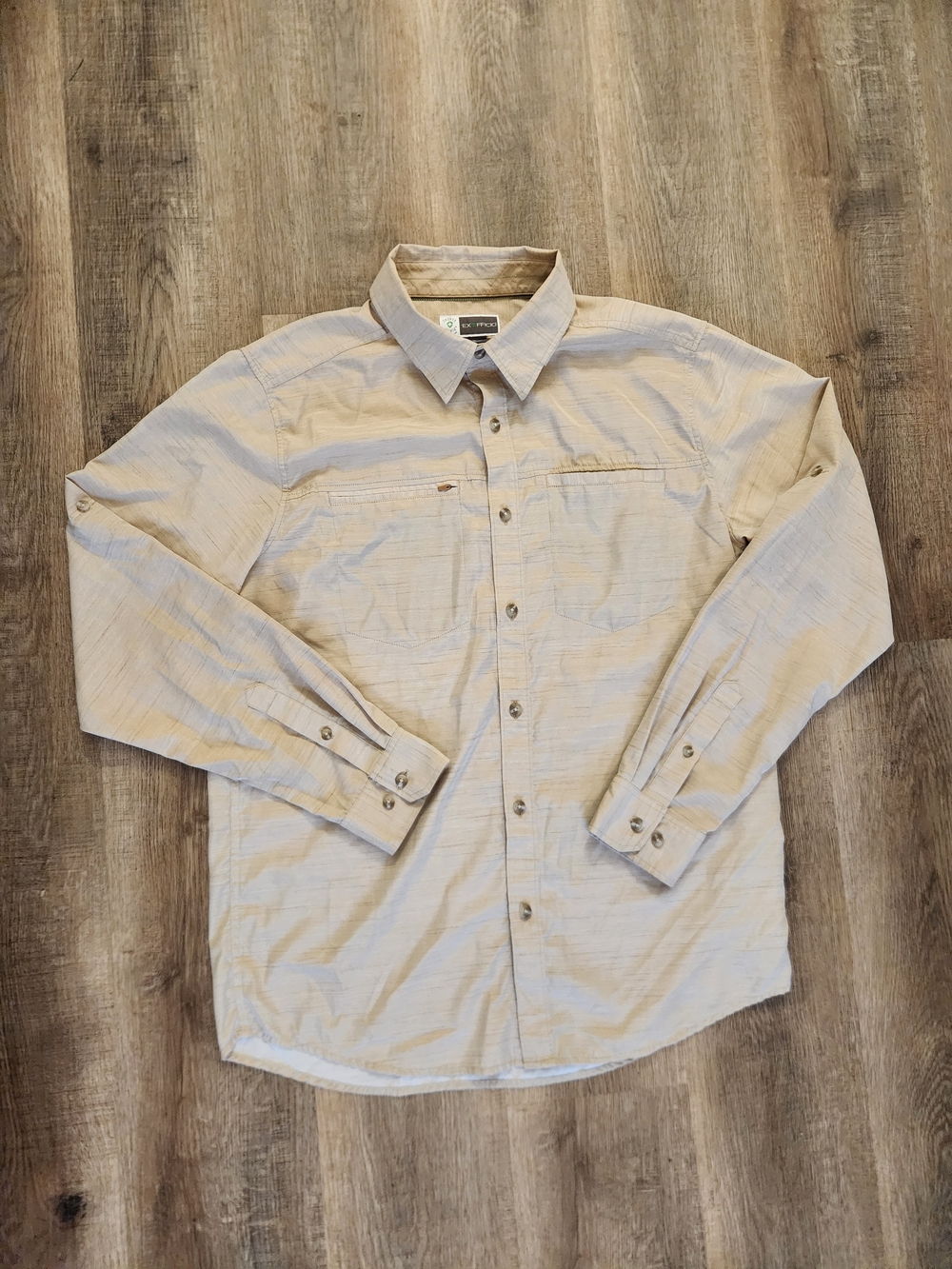 Exofficio Insect Shield LS Nylon blend Beige Button up Shirt Mens Large zip